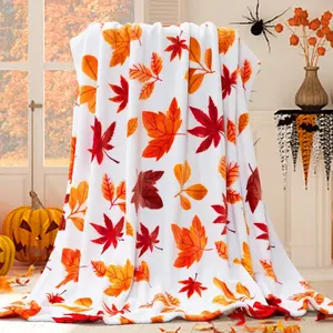 Throw Blanket, Halloween Pumpkin Autumn Plush Decor Fleece Fuzzy Picnic Throw Blanket for Couch Sofa Chairs, Oranje Blad Dekens en  Thuis (50" x 60")