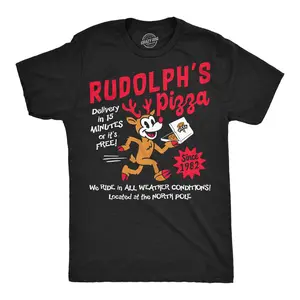 Mens Funny T Shirts Rudolphs Pizza Sarcastic Christmas Graphic Novelty Tee For Men Mens Funny T Shirts Cool Vintage Fashion T-Shirt Gift Classic Menswear Christmas Apparel for Men Funny Food Short Sleeve Black -