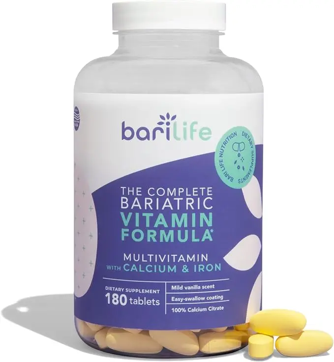 Bari Life Complete Bariatric Multivitamin Non-Chewable Tablets with Calcium Citrate, Iron - 180 Tablets/Bottle for Post-Op Weight Loss Healthcare Support