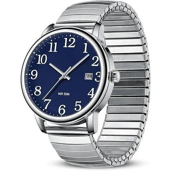 Men's Classic Quartz Analog Wristwatch, 38mm Stainless Steel Sport Watch with Expansion Band and Easy-Read Luminous Day-Date Dial