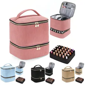 Professional Nail Polish Organizer Bag for Manicure Set Water-Resistant Nylon Case Fits UV Lamp & Tools Portable Double Layer Makeup Train Case with Handle Travel Storage for Accessories & Jewelry. Sturdy & Lightweight Girlfriend Present Minimalist