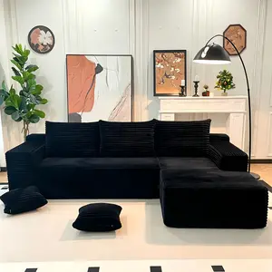 【2 Packages Shipping】L-Shaped Corduroy Modular Boneless Sectional Sofa Set - 2 Throw Pillows, 3 Cushions, Chaise Lounge, No Assembly Needed, Multiple Free Combinations - Sofas Living Room, Bedroom Indoor Furniture, Boneless Couches