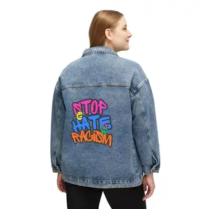 Denim Jacket — 'Stop Hate Racism' Colorful Graffiti Back Patch