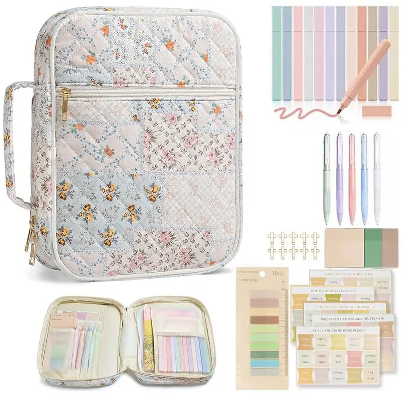 Bible Cover Case for Women Large Bible Cover with Durable Handle Quilted Bible Carrying Case for Girls Bible Study Supplies Accessories Bible Cover with Handle Bible Study Supplies Accessories Christian Gifts for Women