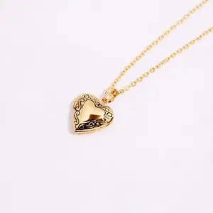 Dainty Engraved Gold Heart Locket Necklace | Mini Photo Locket | Valentine’s Gift