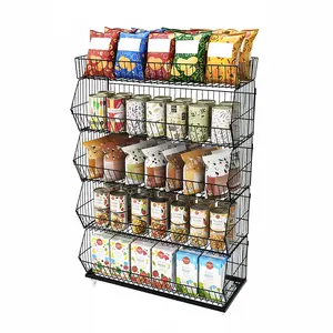 5 Tier Wire Retail Display Rack With Wheels For Supermarket Kitchen Convenience Store