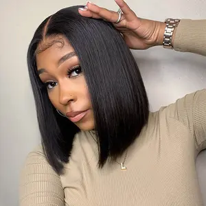 Megalook 13x4 Lace Front Human Hair Wig Double Drawn 100% Human Hair Wig Natural Hairline Natural Color Short Bob Wig Bleached Knots for Women #MegalookHair #TikTokHair