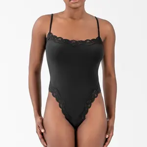 [50%+OFF Today] Lace Series Women's Spaghetti Strap Lace Trim Breathable Bodysuit, Slim-Fitting Chic Playsuit, Seamless Sexy Nightdress