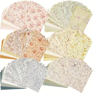240pcs Vintage Floral Scrapbook Paper Set - 6-Pack Texture A6 Textured Paper with Label Stickers, Premium Office Stationery for Collage, Junk Journal Craft Supplies