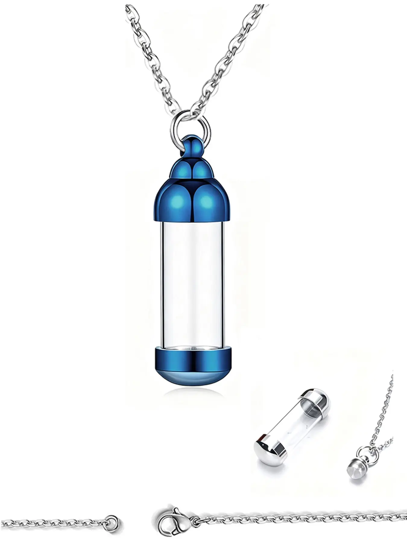 1 Pcs Acrylic Cylinder Ashes Urn Necklace, Clear Glass Tube Vial, Cremation Ash Urns Locket Pendant Chain Necklace, Cute Memorial Jewelry for All Seasons, Jewelry Gift