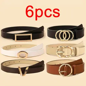SHIFFRINKEN Women's 6-Piece Adjustable PU Leather Waist Belt Set - Hook Buckle Variations, Solid Color, Stylish Accessories for Women, Versatile Classic Elegant Accessory for Daily Commuting Outfits