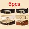SHIFFRINKEN Women's 6-Piece Adjustable Anti-Shedding PU Leather Waist Belt Set - Alloy Buckle Details, Assorted Solid Colors, Color-Coordinated Accessories for Women, Daily Commuting