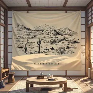 Western Desert Cowboy Sketch Landscape Tapestry, durable and soft aesthetic home decoration, suitable for bedrooms, dormitories, perfect for gift giving. Cowboy decoration, vibrant wall art.