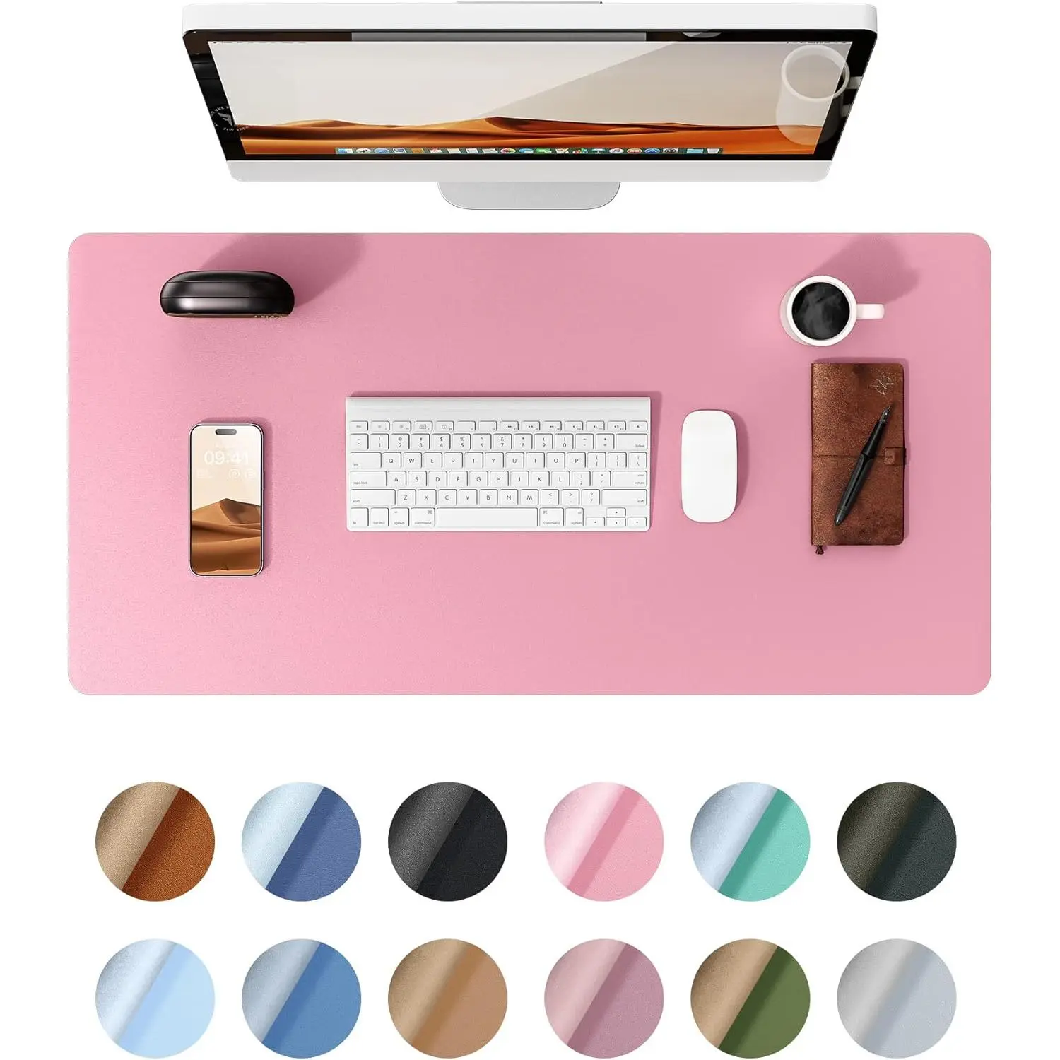 X-KBB04   Leather Desk Pad Protector, Large Mouse Pad, Non-Slip PU Leather Desk Blotter, Laptop Desk Pad/Mat, Waterproof Writing Pad for Office and Home (23.6" x 13.8", Pink)