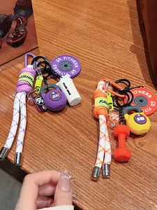 Trendy Sporty Fitness-Themed Charms, Mini Kettlebell/Dumbbell/Barbell Plate/Shake Cup 3d Designs With Braided Cord, Perfect For Fitness Enthusiasts/Trendsetters For Everyday Outfits, Backpack Accessories, Or Key Storage, Versatile Use, Keychain For Bags
