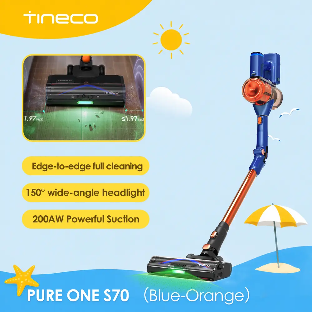 Tineco Pure ONE S70 (Orange) Cordless Vacuum Cleaner, 200AW Powerful Suction, 3D Sense Pro Cleaning System, 6-Stage Filtration with 95min Runtime, Zero Tangle Brush with 180° Foldable Tube,back to school,back to school haul