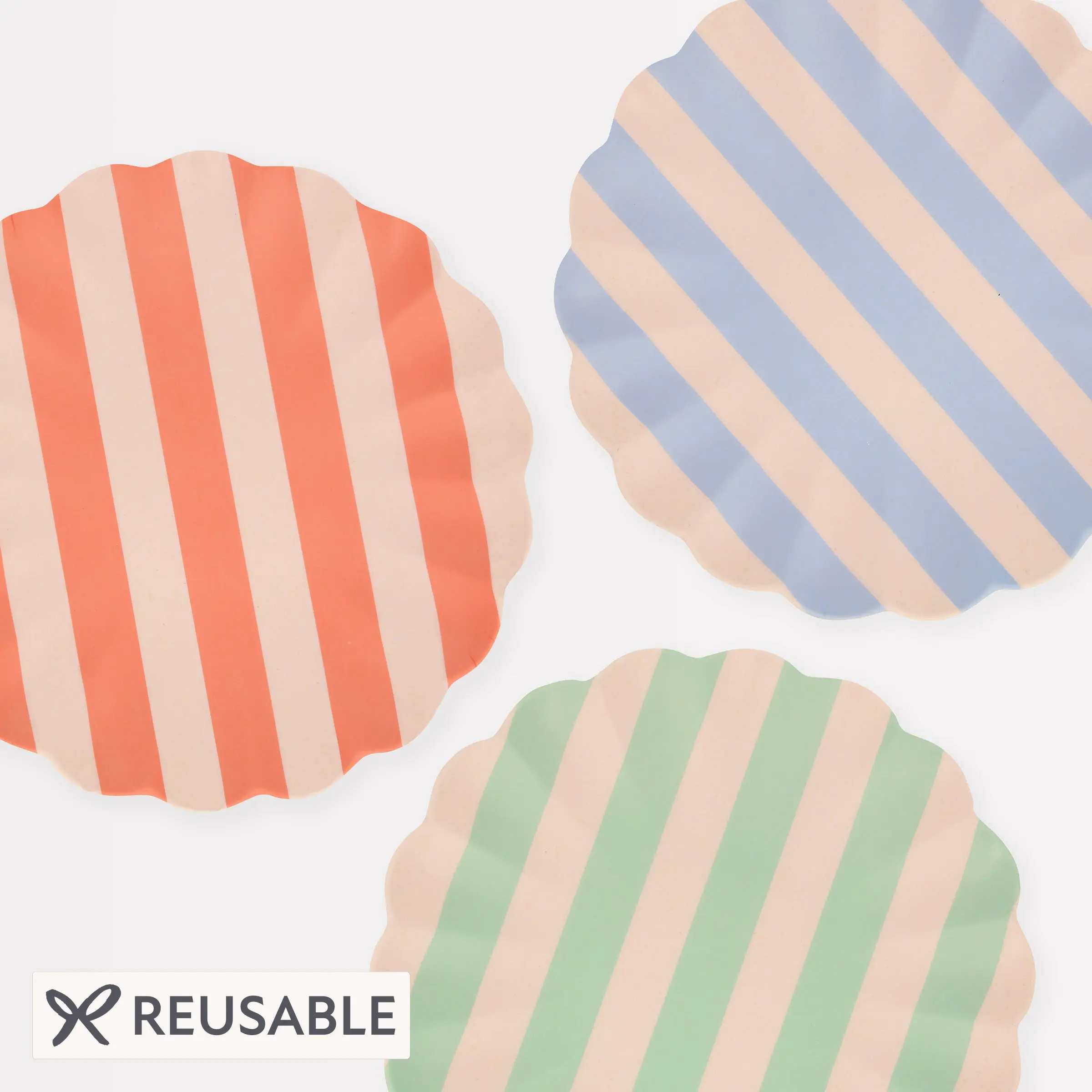 Stripy Reusable Bamboo Large Plates (x 6)