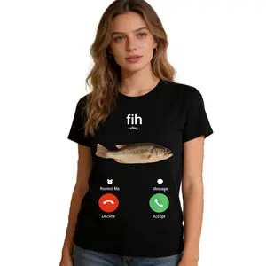 Men's Fish Calling Graphic T-Shirt - Casual Streetwear Style in Breathable Cotton with Short Sleeves and a Comfortable Round Neck