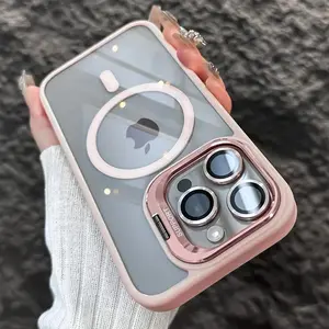 Magnetic Case for iPhone 17 16 15 14 13 12 Pro Max Colorful Lens Protector Camera Kickstand Shockproof Military-Grade Protective Phone Case Compatible with MagSafe Transparent Cover
