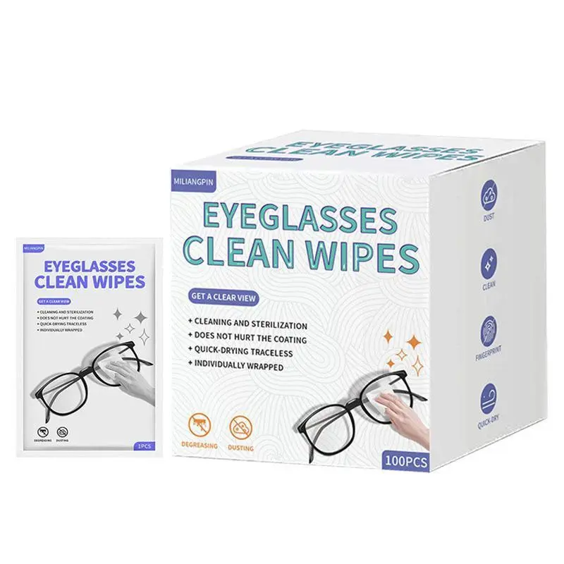 100-Pack Individually Wrapped Pre-Moistened Lens Cleaning Wipes, Streak-Free, Scratch-Resistant, Convenience Design for Eyeglasses, Camera Lenses, Wipe Clean for Sunglass Owners