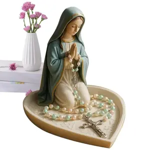 WW6179607 Virgin Mary Resin Rosary Holder & Crucifix Design Elegant Organiser for Home Office Prayer Room Durable Resin Construction No Pearl Included Religious Decor Ornaments Shiny Decoration red and gold christmas tree Gift Gift