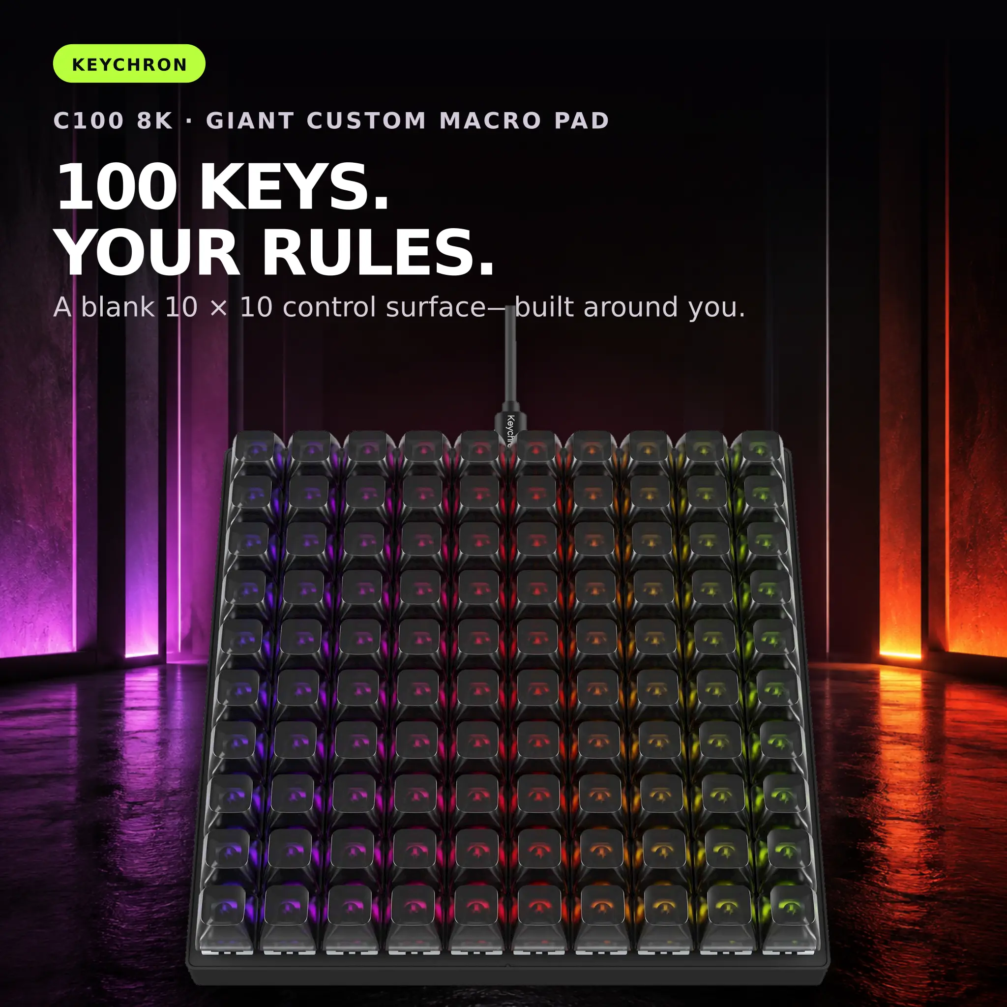 Keychron C100 8K 100-Key Wired Custom Mechanical Macro Pad, QMK Programmable and Hot-Swappable with Per-Key RGB for Macro Commands, Vibe Coding, Music Production, Video Editing, Streaming and Gaming