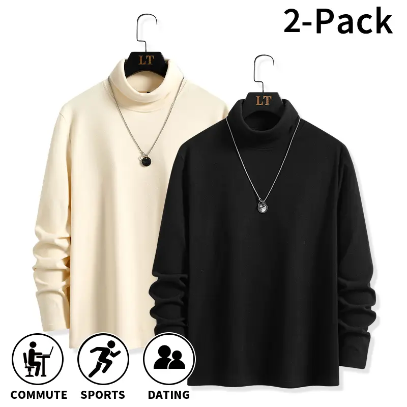 2-Pack / Single-Pack Men’s Turtleneck Long-Sleeve Tops for Autumn and Winter, versatile solid-color basic style with soft and warm fabric. Suitable for various occasions including daily commuting, workouts, and dates, ideal for casual layering as an inner