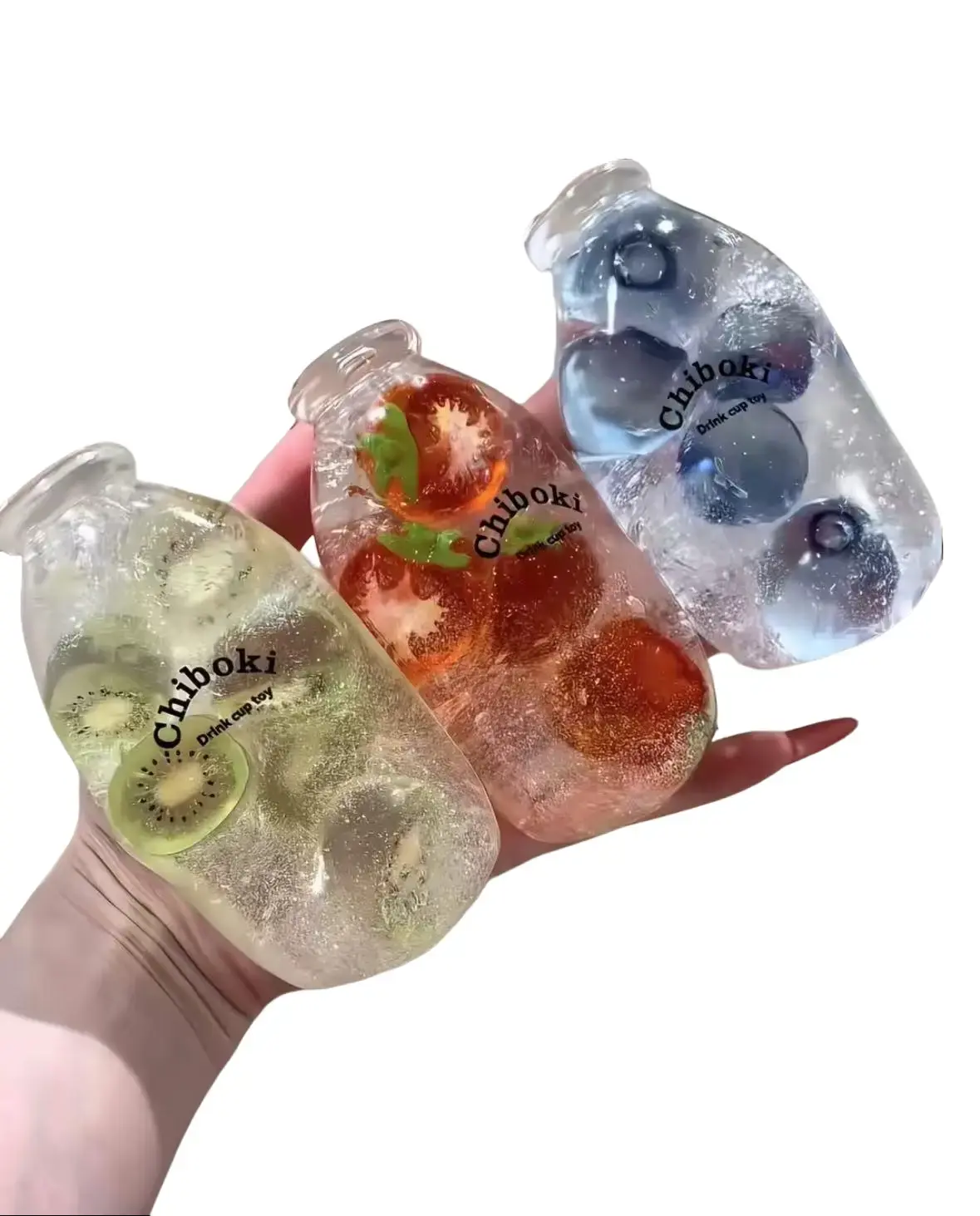 Chiboki Marble Soda Fruit Bottle Fidget Squishy - Transparent Soft Elastic Squeeze Item with ASMR Sound, Anti-Anxiety Stress Relief for ADHD/Autism, Cute Kids' Gift