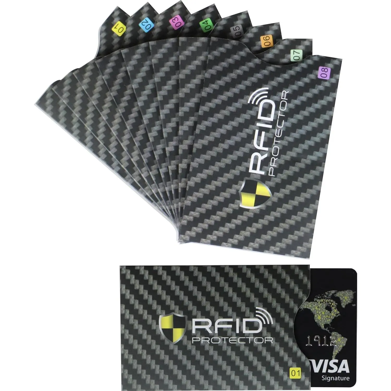 Set of 8 RFID Blocking Sleeves 8 Credit Card Protector Holders Identity  Protection Secure Sleeves for Men & Women  Slim Design Fits Wallet/Purse (Black)