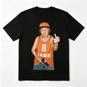 Trend Y2K Japanese Grandma 8 Number Print Short Sleeve Shirt, Vintage JDM Street Casual Wear, Hip Hop Meme Fan Tee