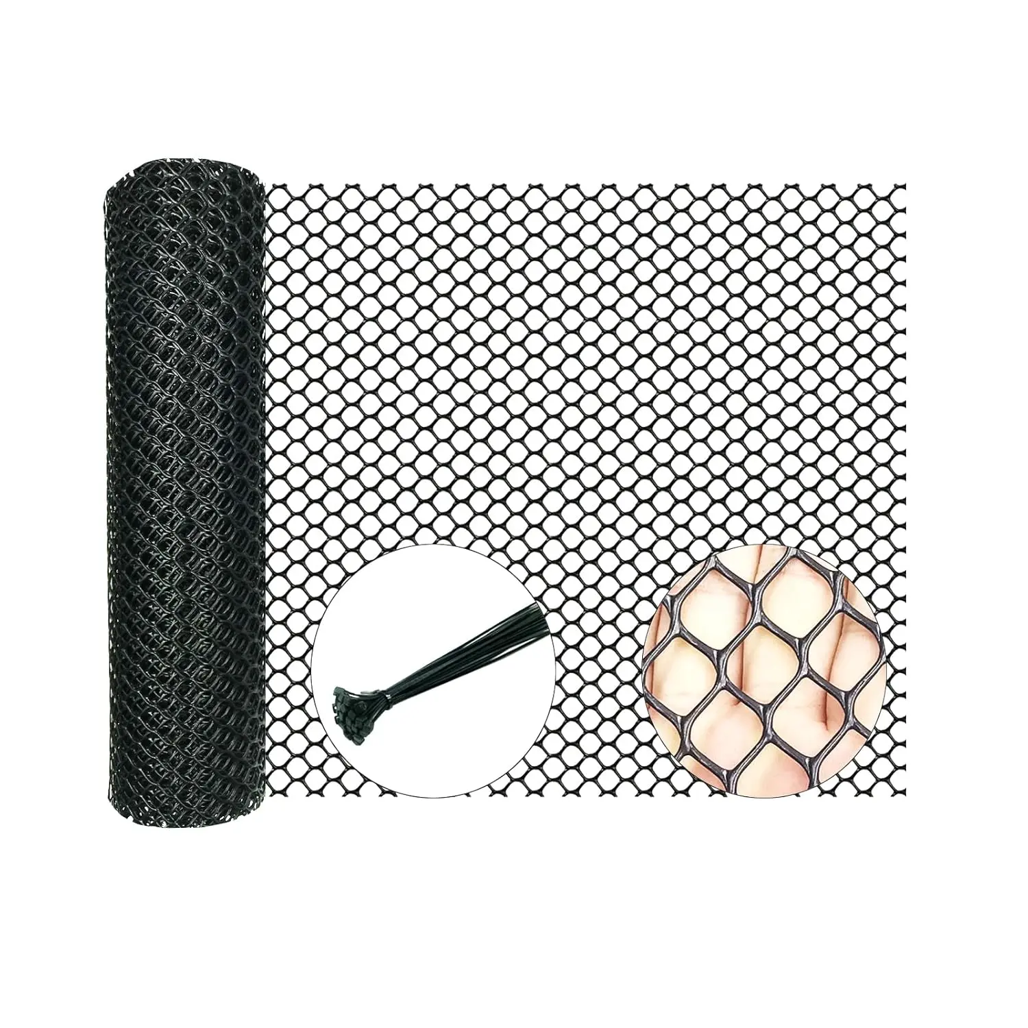 Black Plastic Chicken Wire Fence Mesh,Plastic Wire Mesh Fence Roll 7.87IN x5.91FT - Plastic Wire Mesh Fence with 25 Straps Suitable for Garden Guardrails, Poultry, and Rabbits