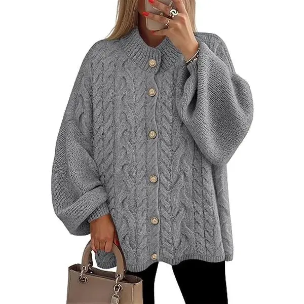 ZESICA Women's Oversized Long Lantern Sleeve Chunky Knit Cardigan Sweaters | Button Down, Long Lantern Sleeve, Drop Shoulder, Dressy Casual Fall Coats, Comfy Warm Outerwear, 2026 Fall Fashion Clothing