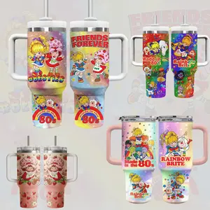 Strawberry Shortcake And Rainbow Brite Cartoon Custom Cup 40 oz 20 oz 30 oz 14 oz Tumbler With Handle, 80s ,A perfect gift for family and friends