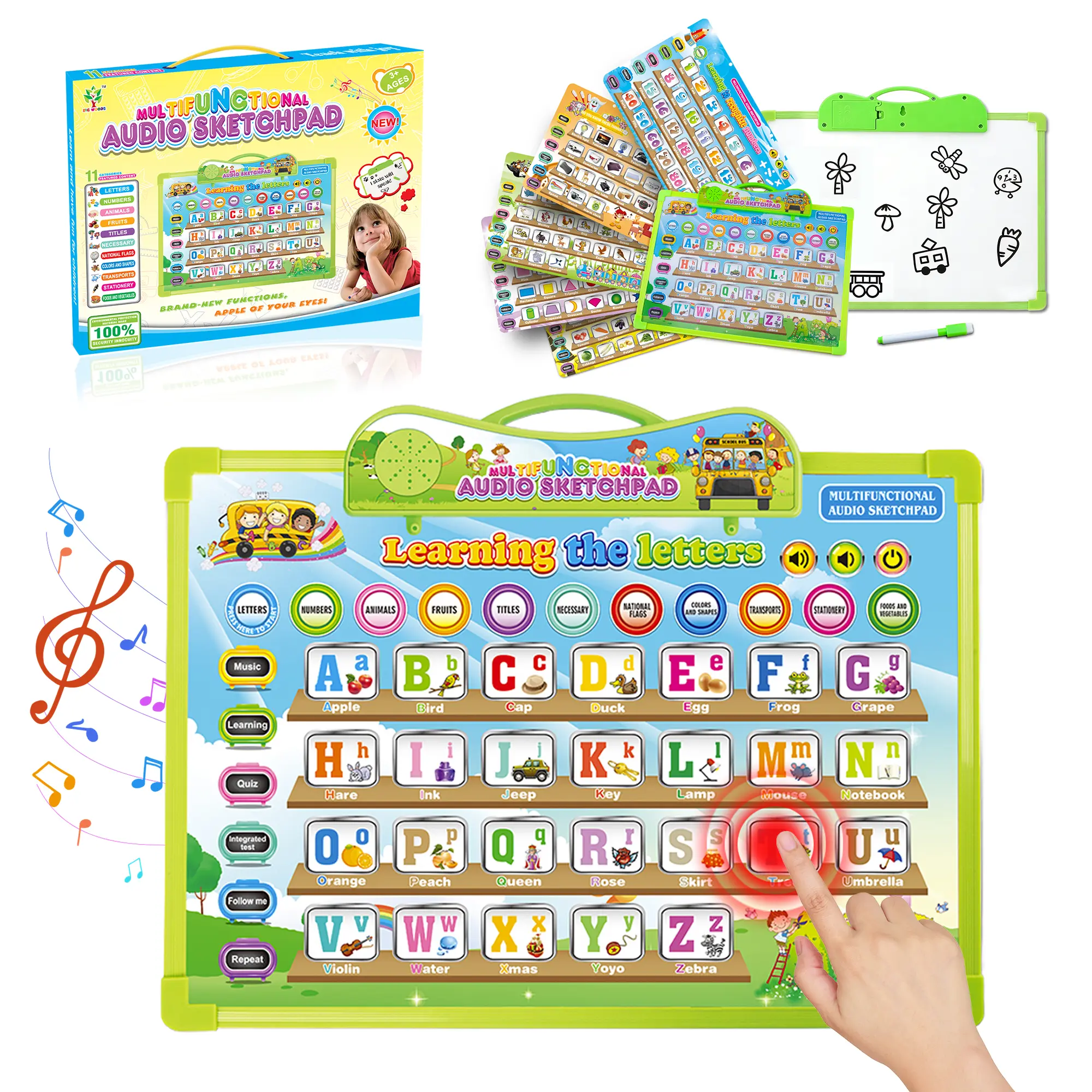 Digital Toddler 2-in-1 Learning Entertainment Tablet - Toddler Tablets, Phonics Learning Pad with 11 Theme Cards for ABC, Numbers, Animals, Fruits, Vehicles, Interactive Music Educational Language Toy, 3-D Phonics Cards