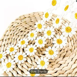 2 Yards White & Yellow Daisy Lace Trim 1” Width Floral Sewing Edging for Dressmaking & Craft Projects