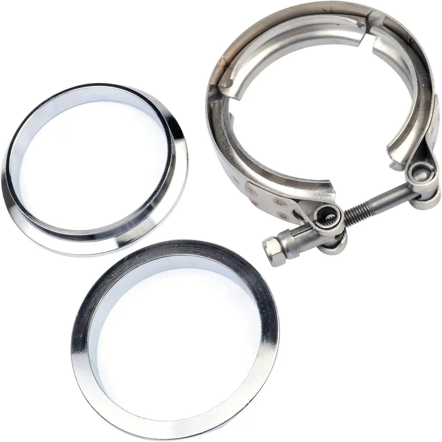 2X exhaust lower pipe 3-inch V-type clamp 3-inch male/female flange kit 304 stainless steel  Exhaust pipe connector in multiple inches  Automotive universal parts