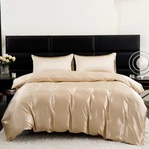 Solid Color Satin Bedding Set, 1 Count Bedspread & 2 Counts Pillowcase without Filler, Soft Comfortable Bedding Set for Home Bedroom, Silky Satin Bedding