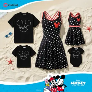 PatPat Disney Mickey and Friends Family Matching 3pcs Set Classic Mickey Design 3D Effect Sporty Dress Cotton Top Romper Unisex Casual Suits Officially Licensed Authentic Charm