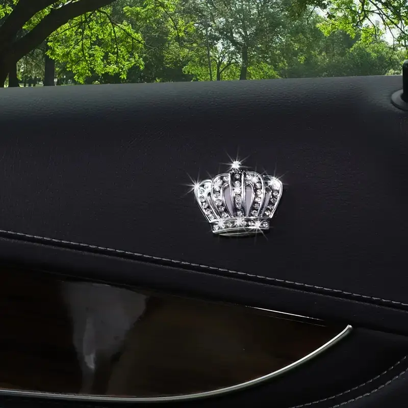 Shining Crystal Crown Car Decor, Self-Adhesive Metal Accessories, Luxury Interior Exterior Decoration, Elegant Vehicle Ornament, Car Accessory, Automotive Decoration, Car Decorations
