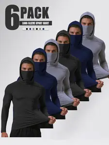 Set of 6 men’s hoodies with a mask design, made from high‑elasticity, quick‑drying, breathable fabric—ideal for outdoor fishing and running workouts.