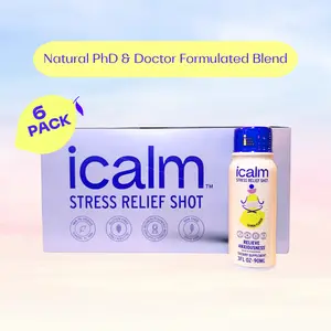 icalm Stress Relief 3oz Shot l 6-Pack, L-Theanine, Rhodiola Rosea, Magnesium Glycinate, Passionflower, Lemon Balm, Taurine - Beverage for Relaxation, Calm & Focus, Non GMO, Vegan, Gluten Free, Women Owned