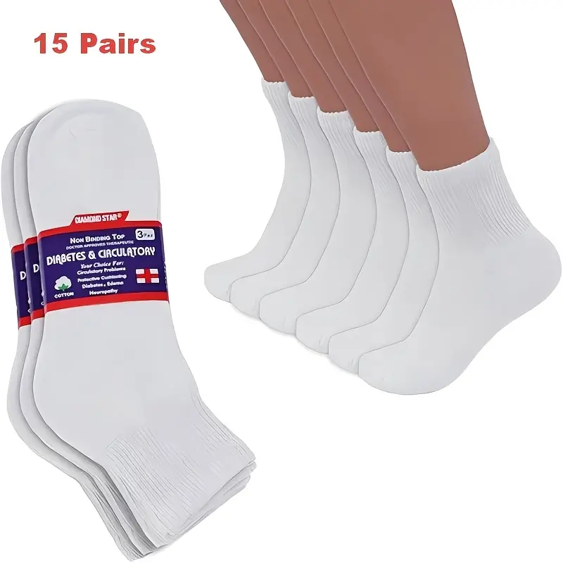 15-pair Non-constricting Socks, Extra Wide, Quarter Length, Unisex