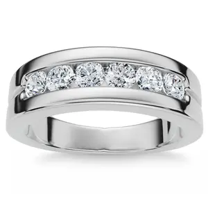 Men's 5/8Ct Diamond 6-Stone Polished Wedding Ring Lab Grown 10k Gold
