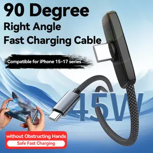 6.6 ft 45W right-angle charging cable, 90° design that doesn’t obstruct hands; compatible with Apple iPhone 17/16/15 series; suitable for gaming, watching shows/series, car use, and travel; convenient charger, convenient iPhone charger; also compatible wi