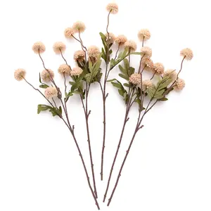 5pcs Decorative Ins-Style Artificial Chrysanthemum Snowball Pom Pom Flowers - Farmhouse Ambience-Enhancing Faux Ping Pong Bouquet, Gifts for Mother's Day, Kitchen & Desktop Home Decor Supplies (No Vase)
