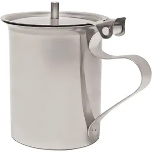 Stainless Steel Creamer Dispenser with Handle 10 oz Flat Lid Stackable Mirror Finish 1 Non Stackable Server