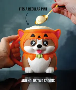 Halloween Corgi Ice Cream Pint Holder– Cute Dog Mug– 3D Printed Ice Cream Mug, Dog Lover Gift, Cookie & Spoon Storage–Halloween Kitchen