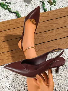 Women's Elegant Solid Color Slingback Stiletto Heels, Fashionable Pointed Toe High Heels for Party, Daily Clothing Decor, for Women & Girls