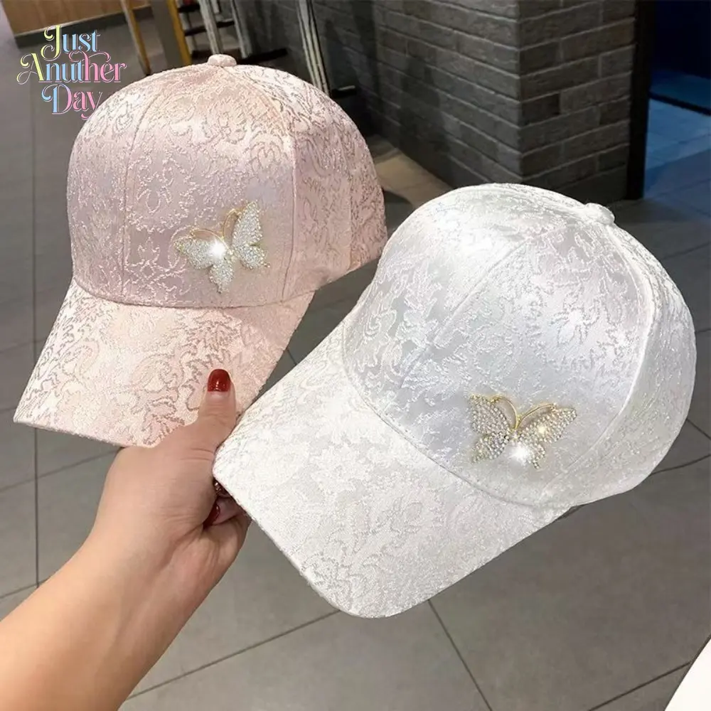 Women's Elegant Rhinestone Decor Bowknot Design Baseball Cap, Trendy Casual Lace Patterned Baseball Cap, Fashionable Hat for Daily Wear, Baseball Cap Adjustable