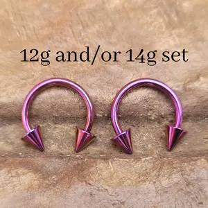 CHOOSE 2 Purple Cone Spike Titanium Steel Pincher Ear Plug Horseshoe Gauges Septum Stretching Ring 12g 14g earrings pierce jewelry pink gift